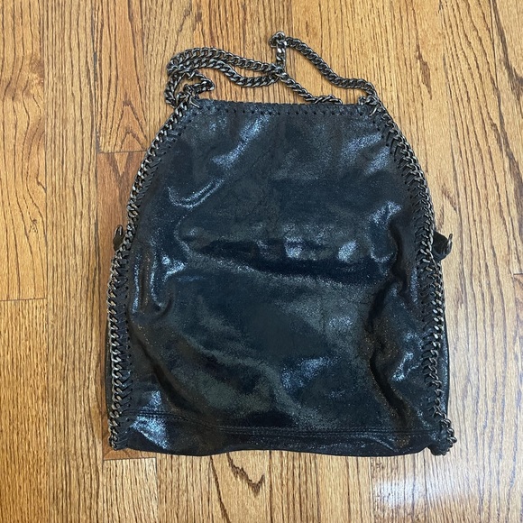 Genuine Leather Italian Inspired By Stella McCarthy Shimmery Black Tote Bag - Picture 3 of 10